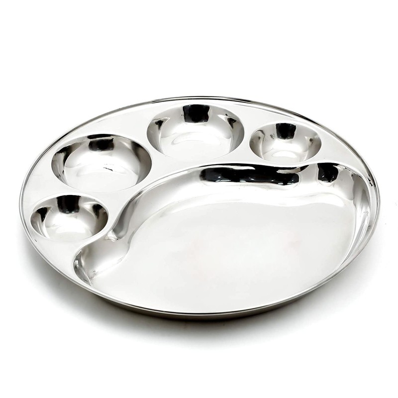 Round 5 Compartment Stainless Steel Lunch Plate Big