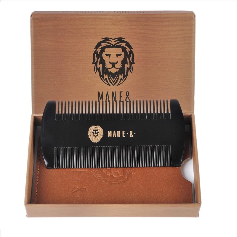 Premium 100% Oxhorn Dual-Action Beard Comb with Genuine Leather Case