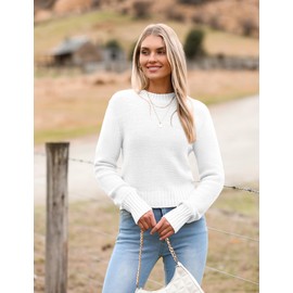 Zeagoo Women's Fall Crewneck Cropped Sweater 2025 Trendy Soft Ribbed Knit Long Sleeve Pullover Jumper Tops