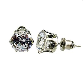 OUTLETISSIMO® UN25 UN25 Men's Earrings Silver Stainless Steel Diamond Cubic Zirconia Round 8mm Alloy Steel, Alloy Steel