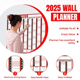 2025 Year Wall Planner Large A1-2025 Wall Calendar Runs January to December Full Year To View - Holidays are Marked - Ideal for Home and Office - 84cm - Folded
