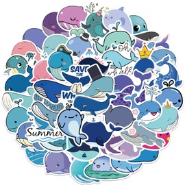 50pcs Cute Whale Stickers, Kawaii Sea Creature Stickers for Boys Girls Adults, Waterproof Vinyl Decals Animal Ocean