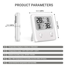 Digital Hygrometer Indoor Thermometer Room Thermometer- LCD Screen Temperature and Humidity Gauge C/F Switchable Meter Bedroom Baby Room Basement Greenhouse Office Outdoor Thermometer