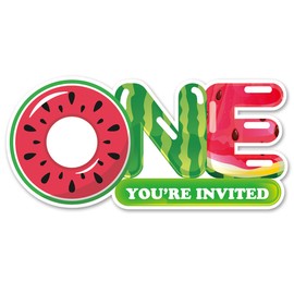 Opomzk Watermelon 1st Party Invitations with Envelopes, 20 Set Watermelon One Shaped Invitations One Year Old Birthday Baby Shower Party Invites Supplies Favors, Double-Sided