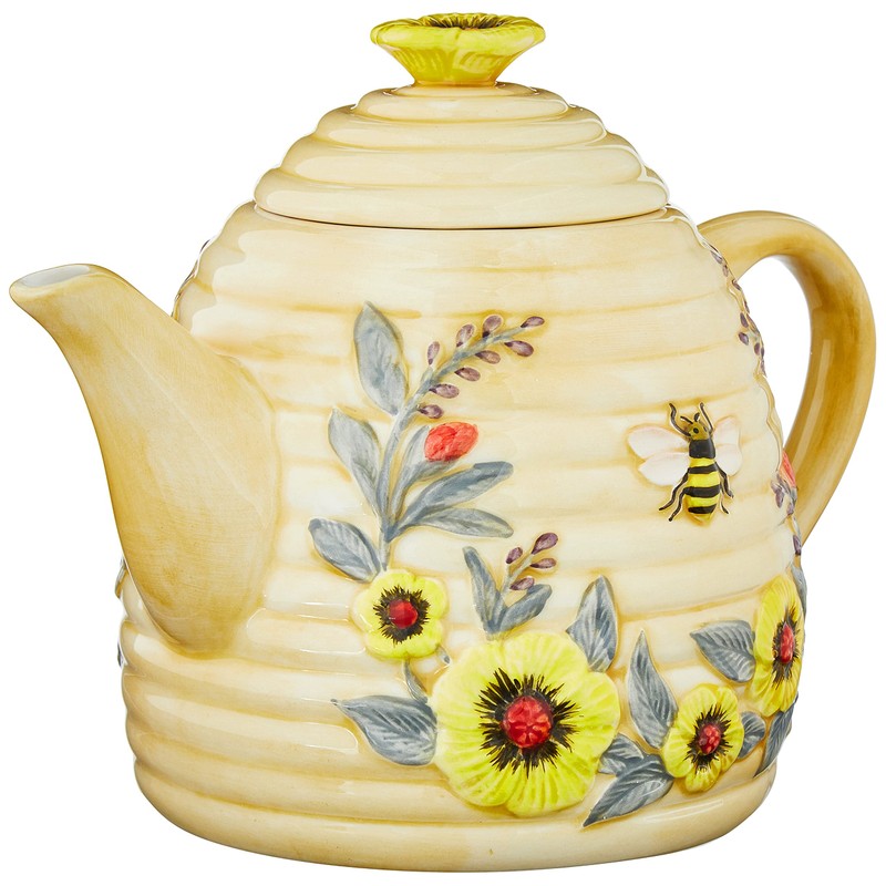 Bee Sweet 32 oz. 3-D Beehive Teapot Ceramic,Multi Colored