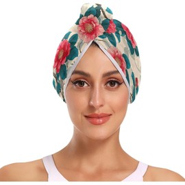 e-style Camellia Sky Blue Red - Toalla de microfibra para el cabello con botón, adecuada para todo tipo de pelo, toallas de microfibra para el cabello, paquete de 2
