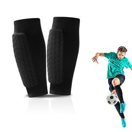 1 Pairs Shin Defender, Shin Defender Shin Pads, Shin Guards, Football Shin Guards Pads Sleeves, Shindefender Compression Sleeve with Honeycomb Pads, Breathable, & Lightweight (Black/L)