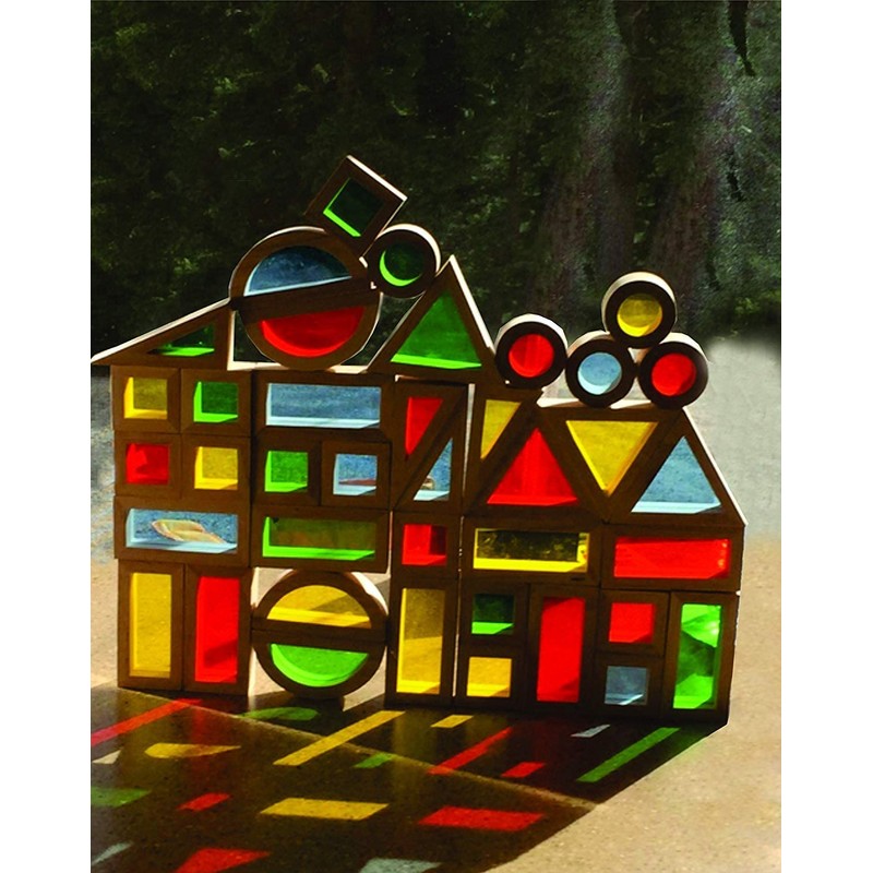 Agirlgle Wood Building Blocks Set for Kids 24 Pcs Rainbow