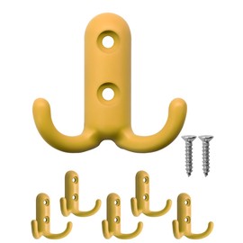Fuxxer® Coat Hooks Double Hooks Iron Hooks Coloured Set of 5 (Yellow)