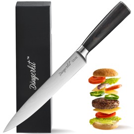 Dingerkit Carving Knife, 8" Brisket Knife Sushi Knife for Meat Vegetables Carving Slicing Sushi Cutting with Damascus Pattern High Carbon Stainless Steel, Kitchen Chefs Knife with Pakkawood Handle.