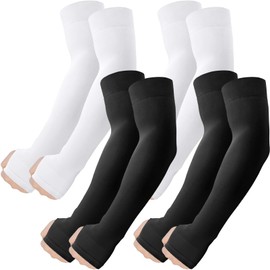 ROXUN 4 Paia Manghiette con Foro per Pollice Protezione UV Compressione Rinfrescante Copri Tatuaggi Uomini Donne 2 Nero+2 Bianco