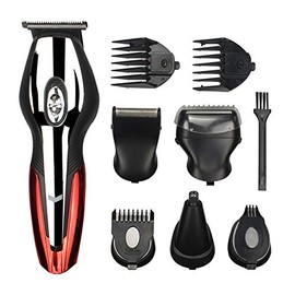 QWEASDF 6-in-1 Electric Hair Clipper Set, Beard Trimmer, Body Hair Trimmer, Nose Hair Trimmer, USB Charging, Powerful Power, Suitable for The Whole Family,Red