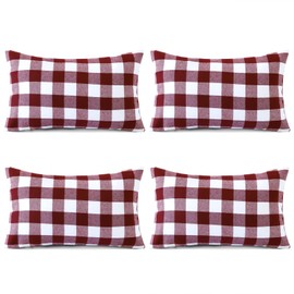 Sungeek Set of 4 Christmas Cushion Covers, Plaid Decorative Cushion Covers, Decorative Cover, Tartan Cushion Cover for Sofa, Couch, Bedroom, Living Room (30 x 50 cm, Red + White)