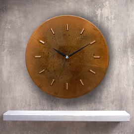 COPPER EMPIRE 12 Inch Rusty Patina Real Copper Rustic Farmhouse Non-Ticking Silent Battery Operated Small Wall Clock for Living Room Wall Decor, Kitchen, Bedroom, Office (Black Colored Hands)