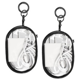 Linsaner Storage Bag for Organizing Data Cables, Earphone, Chargers, Keys, Change, Blind Box Doll Transparent Display Bag, Portable Multi-Function Storage (2Pack, Black + Black)