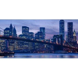NYK-005S1 Painting Style Wallpaper Poster (Removable Sticker Type), Brooklyn Bridge at Dusk, East River, New York Panoramic Night View, Charachro (Panoramic S Version, 45.3 x 22.6 inches (1152 x 576 mm), Architectural Wallpaper + Weatherproof Paint, Made in Japan, Wall Stickers, Bath Poster