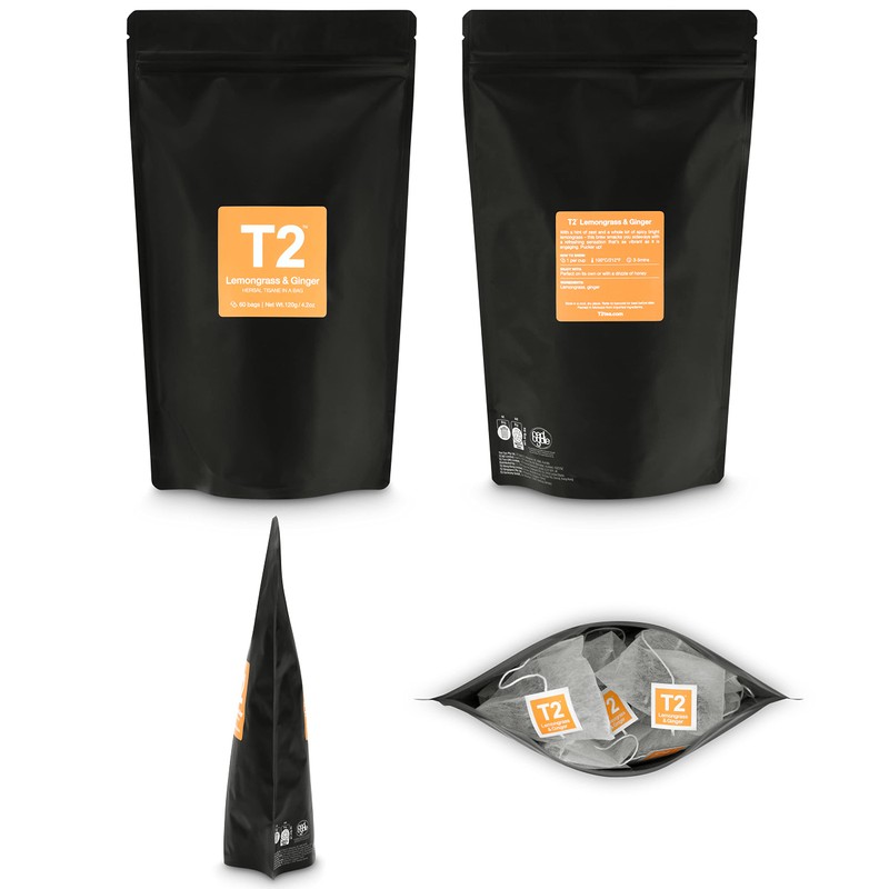 T2 Tea Lemongrass and Ginger Herbal Tea Bags in Resealable