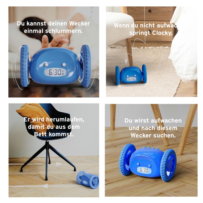 Clocky The Original Runaway Alarm Clock blue