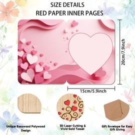 ORIGACH Large Wooden Anniversary Greeting Card with Envelope, Wooden Wedding Card for Sending Anniversary Wishes, Heart Tree & Love Words Pattern