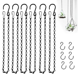 Urkupoo 6PCS Hanging Chains with S Hooks, 24.2IN Long Hanging Chains with Clips, Adjustable Black Metal Hanging Chains Replacement Chains for Plant, Stained Glass, Sign, Bird Feeder, Wind Chime
