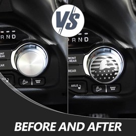 Dial Shifter Trim Plate Etched American Flag Eagle Emblem, Gear Shift Switch Knob Cover Fit for Chrysler Pacifica, Chrysler 200/300, Dodge Durango, Voyager, Dodge Ram 1500 & 2500.
