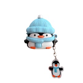 Rertnocnf Case Compatible with 2024 Airpods 4, 3D Cute Kawaii Character Hat Scarf Penguin Keychain Cover,Portable Earbuds Accessories Soft Silicone Shockproof Wireless Earphone Protector with Pendant