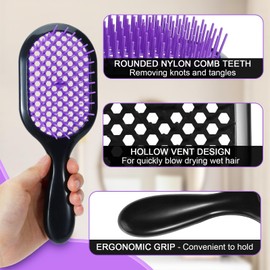 2PCS Men’s Hair Brush Curly Hair Brush for Men Detangling Vented Hair Brush Updated Fast Blow Drying for Wet Dry Curly Thick Straight Hair Nylon Bristle Massage Scalp Vented Cushion for Women