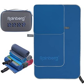 Rainberg 3PK Microfibre Towel, Perfect Sports Towel, Travel Towel, Swimming Towel and Beach Towel, Fast Drying, Super Absorbent, Ultra Compact, Great for Camping, Gym, Beach and Swimming (Dark Blue)
