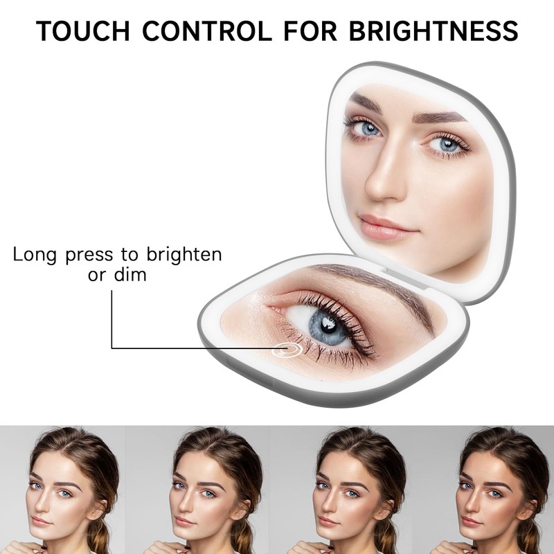 QUMOX Specchio Trucco Compatto Illuminato 5X Ingrandimento, Specchio da Viaggio