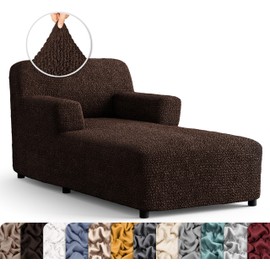 Chaise Lounge Cover - Lounge Sofa Covers - Lounge Chair Cover- Soft Polyester Fabric Slipcovers - 1-piece Form Fit Stretch Furniture Slipcover - Microfibra Collection - Dark Brown (Chaise Lounge)