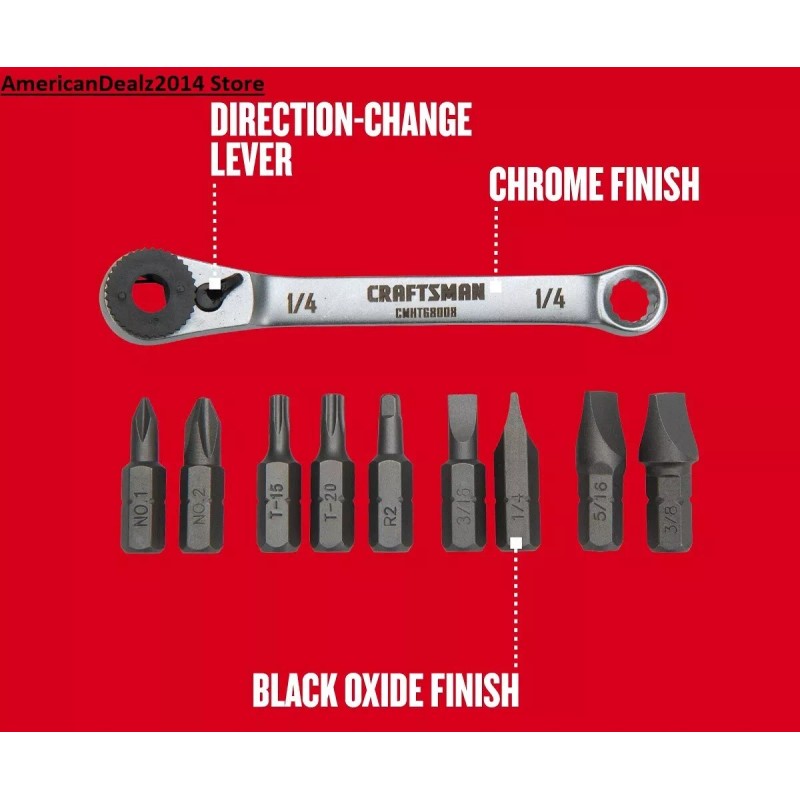 CRAFTSMAN Ratcheting Screwdriver Bit Set 10pc Phillips Slotted Torx (CMHT68008)