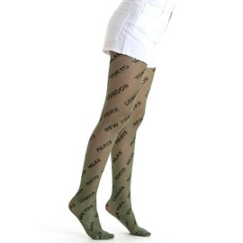 Gi&Gi Girls Patterned Sheer Tights 40 Denier Stockings for Girls with Tattoo Letter 2201, Military green