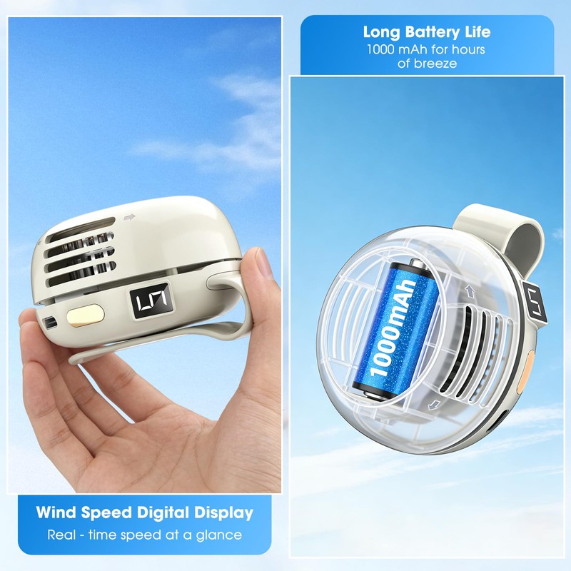 Portable Silent Mini Bladeless Fan Clip On, Mini USB Rechargeable