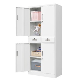 YEEZER Metal Storage cabinets, with 2 Adjustable Shelves, Lockable 71 "H Steel Garage Cabinet with 2 Drawers, Suitable for Offices, garages, Warehouses, Schools, and Homes (White)