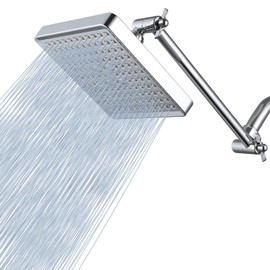 Voolan Rain Shower Head with 11" Extension Arm - High Pressure Rainfall Showerhead - Luxury Modern Look - Comfortable Shower Experience Even at Low Water Flow (Square, Chrome)