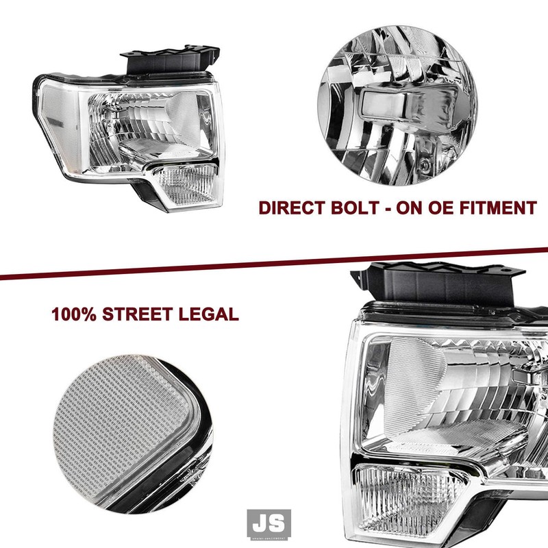 JSBOYAT Headlight Assembly Replacement for 09-14 Ford F150 Pickup Passenger