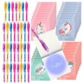 BONNYCO Invisible Ink Pen and Notebook Pack 32 Unicorn Party Favors for Kids, Magic Spy Pen Goodie Bags Stuffers for Kids, Unicorn Birthday Party Supplies, Goody Bag Stuffers | Return Gifts Prizes