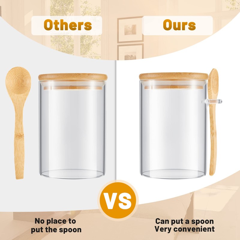 Tessco 8 Set Glass Jars with Bamboo Lids and Spoons