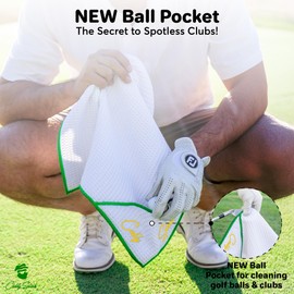 Caddy Splash Pocket Mag Towel – Magnetic Microfiber Golf Towel with Ball Pocket, Ultra-Absorbent & Durable, Strong Magnet & Carabiner for Easy Bag Attachment – The Ultimate Golf Towel-Green/Yellow