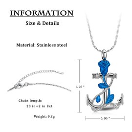 constantlife Anchor Pendant Urn Necklace for Ashes for Women Men Rose Urn Cremation Jewelry for Human/Pet Ashes Stainless Steel Keepsake Funeral Memorial Gift (Blue)