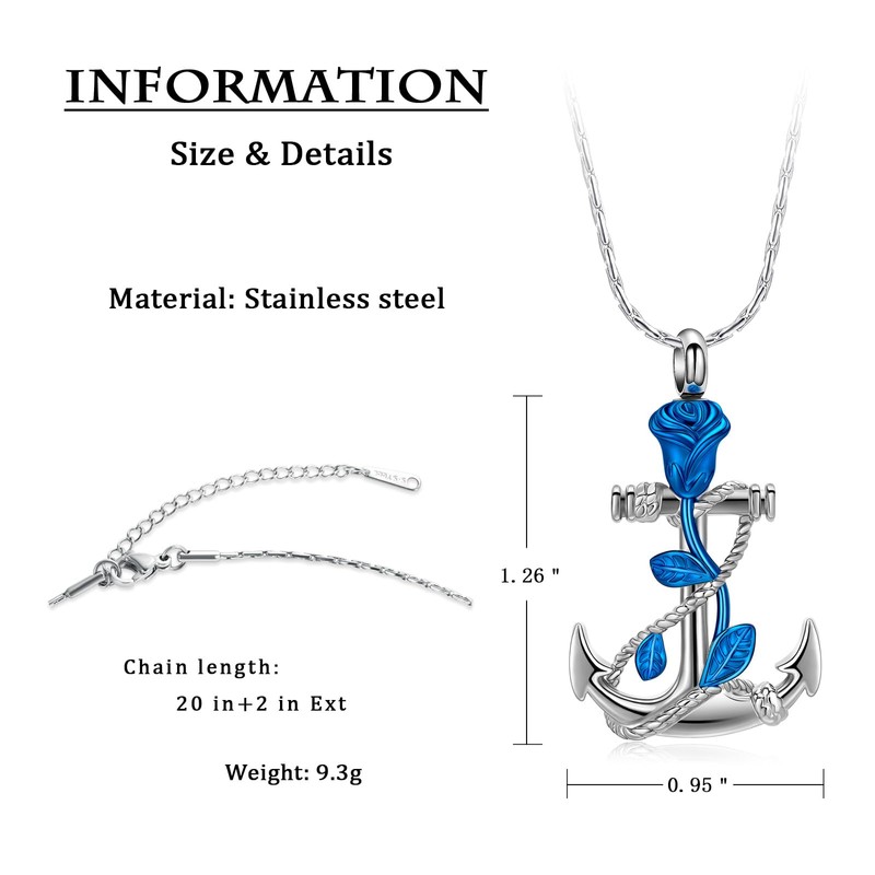 constantlife Anchor Pendant Urn Necklace for Ashes for Women Men