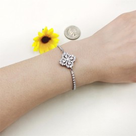 Vivaday 6.7" Clover Charm Tennis Bracelet - Exquisite Platinum Plated Brass Crystal Floral Bracelets - Good Luck Charm Jewelry Gift for Women Teen Girls, Best Friends, Mother & Daughter - YA4810