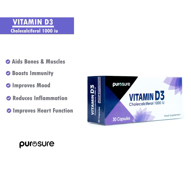 Vitamin D3 1000 IU - 30 Capsules - High Potency,