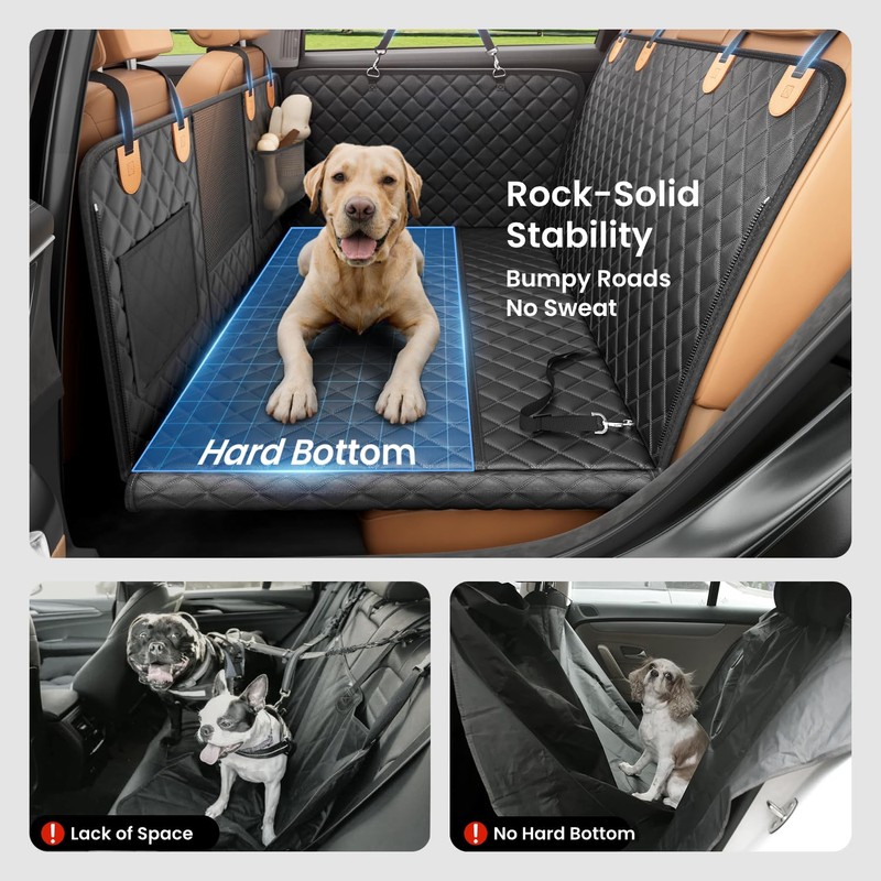REEVAA Dog Car Seat Cover for Back Seat, Hard Bottom
