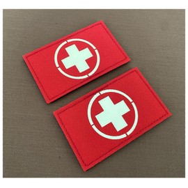 2 Pieces Glow in Dark Medic Cross First Aid Patches EMS EMT MED Medical Rescue Tactica Military with Hook and Loop Fastener Backing (Glow in Dark-Red)