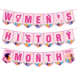Womens History Month Decorations, No-DIY Womens History Month Banner, Pink International Womens Day Decorations Galand, Happy Women's History Month Banner