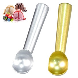 2 Pcs Ice Cream Scoop Icecream Scoop i e Cream Scoop Nonstick Anti-Freeze One Piece Aluminum Scooper Spoon, Heavy Duty Gelato, Cookie Dough, Sorbet, Almond, Melon Balls（Silver Gold）