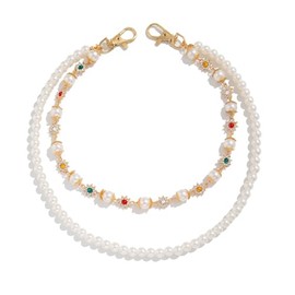 Fokmuaex Layered Pants Chain for Men Women - Exquisite Metal Rhinestone Flower Pearl Wallet Chain & Keychain - Fashion Street Jeans Chain Punk Jewelry Accessory, Large Size, Gifts for Him/Her