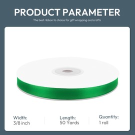 KMER LIFE 3/8" Wide x 50 Yards Green Single Faced Polyester Satin Ribbon, Green Satin Ribbon Perfect for Wedding Decor, Wreath, Crafts, Gift Wrapping & Other Projects (Green)