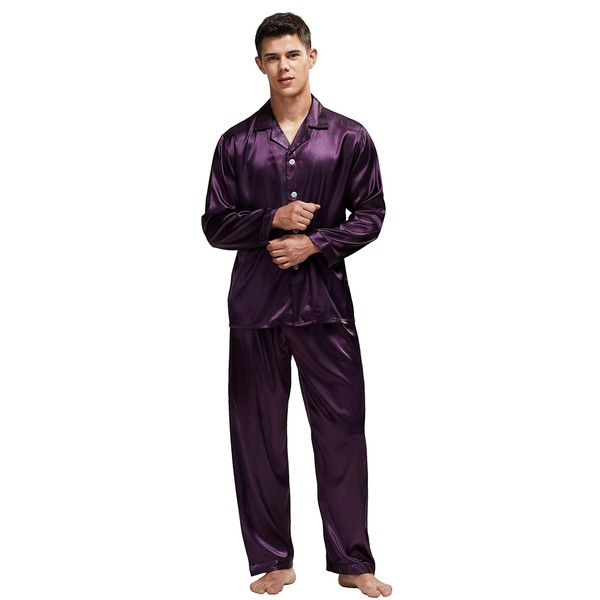 Tony & Candice Men's Classic Satin Pajama Set Sleepwear (Purple